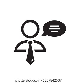 Speaker vector icon. Podium speech sign. Conference presentation speech icon. Tribune orator speech sign. Audience spokesman symbol. EPS 10 flat symbol.