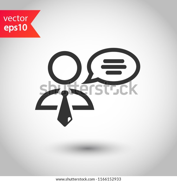 Speaker vector icon. Podium speech sign.\
Conference presentation speech icon. Tribune orator speech sign.\
Audience spokesman symbol. EPS 10 flat\
symbol.