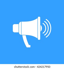 Speaker    vector icon. White  Illustration isolated on blue  background for graphic and web design.