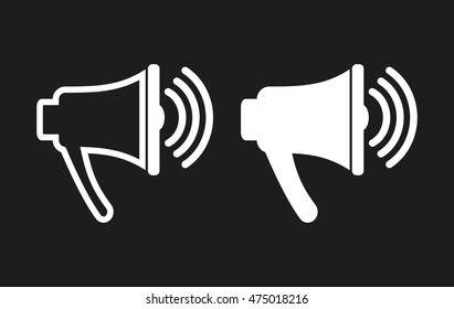Speaker vector icon. White illustration isolated on black background for graphic and web design.