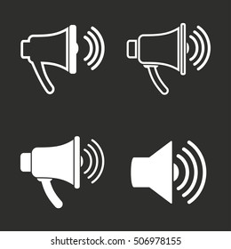 Speaker vector icon. White illustration isolated on black background for graphic and web design.