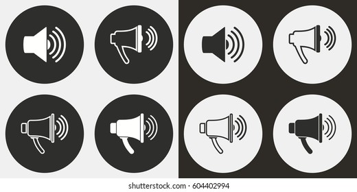 Iconos vectoriales del altavoz establecidos. Ilustración aislada para diseño gráfico y web.