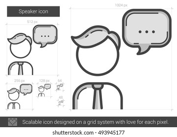 Icono de línea vectorial del altavoz aislado en fondo blanco. Icono de línea del altavoz para infografía, sitio web o aplicación. Icono escalable diseñado en un sistema de cuadrícula.