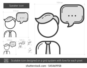 Speaker vector line icon isolated on white background. Speaker line icon for infographic, website or app. Scalable icon designed on a grid system.