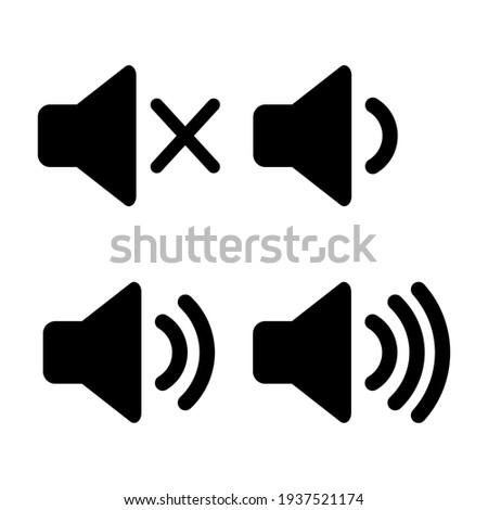 speaker volume flat vactor icon. Symbols on, off, mute, high, low sound signs for graphic design, logo, web site, social media, mobile app, Eps 10