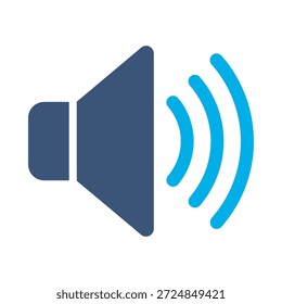 Ícone de volume do alto-falante vetor plano azul design som símbolo de áudio ruído música alta voz megafone elemento gráfico sinal