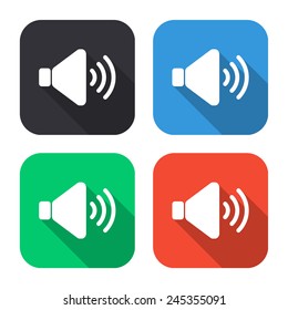 speaker volume icon - colored illustration (gray, blue, green, red) with long shadow