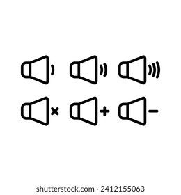 Speaker volume icon designed in a line style on white background.