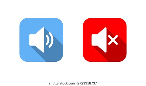 Lautstärkesymbol des Lautsprechers mit langem Schatten. Audio-Symbol laut und stumm