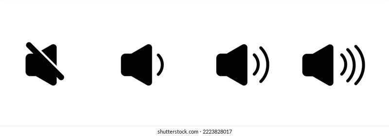 Icono de volumen del altavoz. De volumen bajo a alto. Señal vectorial de sonido de audio musical. Ilustración del vector