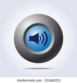 Speaker volume icon on blue button. Vector illustration