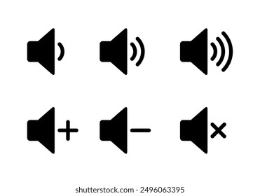 Colección del conjunto de iconos de volumen del altavoz. Símbolo de señal de nivel de sonido