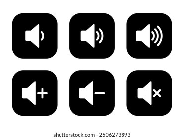 Conjunto de iconos de volumen de altavoz colección en cuadrado negro