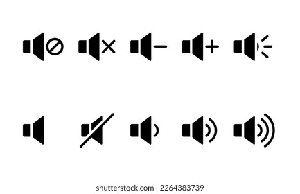 Speaker volume icon set in glyph style. Suitable for multimedia UI UX, sound control, and audio setting.