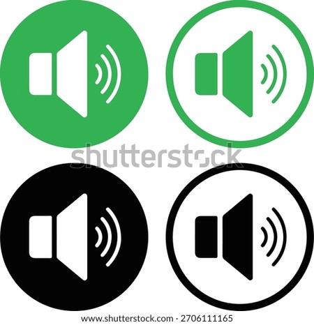 speaker volume icon set in green and black, flat minimal vector, ui ux design