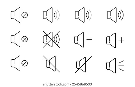 Speaker Volume Icon Set, Line  Stye  Vector Crisp Icons for Mobile app, Website, Gui