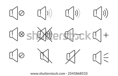 Speaker Volume Icon Set, Line  Stye  Vector Crisp Icons for Mobile app, Website, Gui