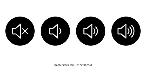 Speaker volume icon set on black circle. Level sound button