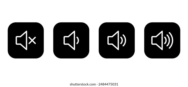 Icono de volumen del altavoz establecido en cuadrado negro. Botón de sonido nivelado