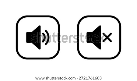 Speaker volume icon in square outline. Sound and mute audio symbol. Loud and silent sign