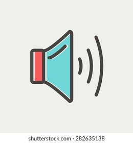 Speaker volume icon thin line for web and mobile, modern minimalistic flat design. Vector icon with dark grey outline and offset colour on light grey background.