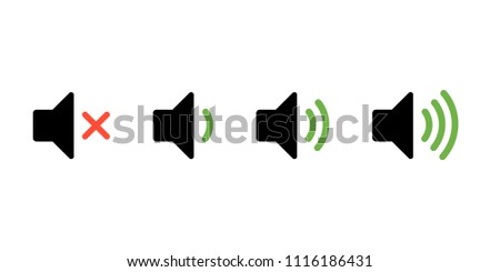 Speaker volume icons of varying strength, vector illustration