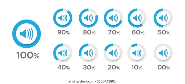 Speaker Volume Infographic Vector Template, Showing Percentage Levels from 0 to 100, Ideal for Audio Settings, Music Players, and Sound Design Projects, Featuring a Modern and Minimalist Design Style