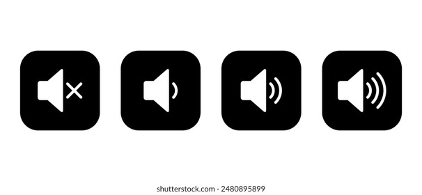 Das Symbol für die Lautstärke des Lautsprechers ist auf einem schwarzen Quadrat eingestellt. gesundes Button