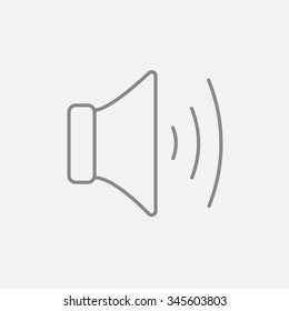 Lautsprecher-Lautstärkeregelung Symbol für Web-, Mobil- und Infografiken. Vektorgrafik, dunkelgraues Symbol einzeln auf hellgrauem Hintergrund.
