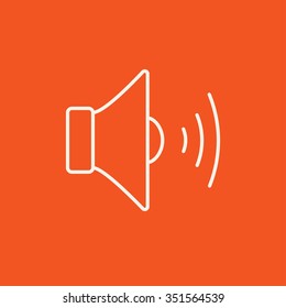Speaker volume line icon for web, mobile and infographics. Vector white icon isolated on red background.