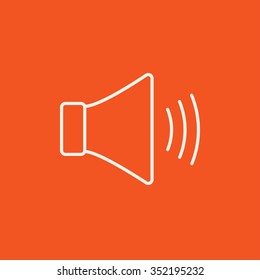 Speaker volume line icon for web, mobile and infographics. Vector white icon isolated on red background.