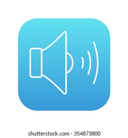 Speaker volume line icon for web, mobile and infographics. Vector white icon on the blue gradient square with rounded corners isolated on white background.