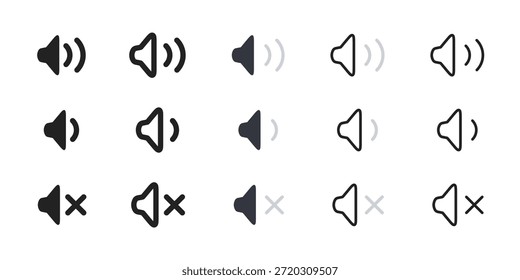 volume do alto-falante e ícone de áudio mudo definido para controle de som ui web interface design