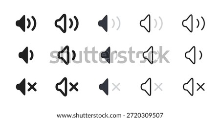 speaker volume and mute audio icon set for sound control ui web interface design