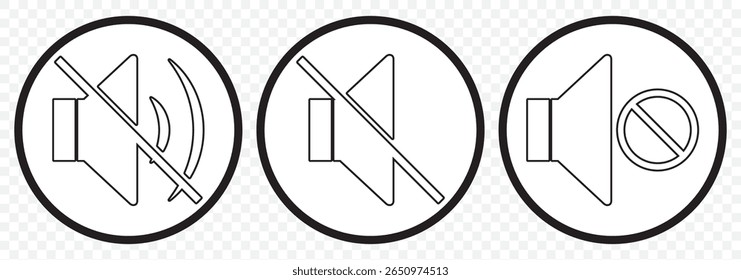 Speaker volume and mute icon in circle outline. Simple sound volume and audio mute mark symbol design illustration. Multimedia audio music, electronic devices, tapes, computer graphics. Editable icon.