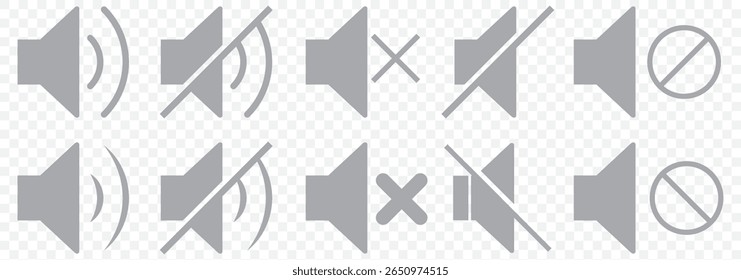 Speaker volume and mute icon in circle outline. Simple sound volume and audio mute mark symbol design illustration. Multimedia audio music, electronic devices, tapes, computer graphics. Editable icon.