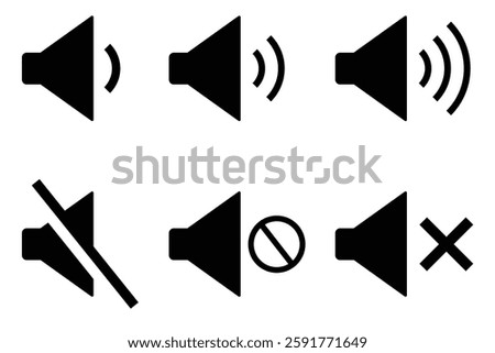 Speaker volume and mute icon .sound volume and audio mute mark symbol design illustration. Multimedia audio music, electronic devices, tapes, computer graphics. Editable icon. speaker icon set eps 888