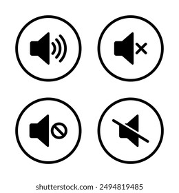 Icono de altavoz y volumen apagado en línea circular