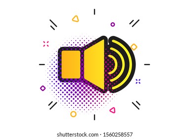 Speaker volume sign icon. Halftone dots pattern. Sound symbol. Classic flat speaker icon. Vector
