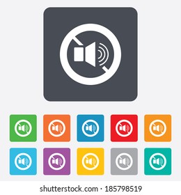 Speaker volume sign icon. No Sound symbol. Rounded squares 11 buttons. Vector