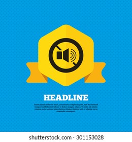Speaker volume sign icon. No Sound symbol. Yellow label tag. Circles seamless pattern on back. Vector