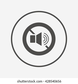 Speaker volume sign icon. No Sound symbol. Flat no sound icon. Simple design no sound symbol. No sound graphic element. Round button with flat no sound icon. Vector