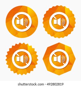 Speaker volume sign icon. No Sound symbol. Triangular low poly buttons with flat icon. Vector