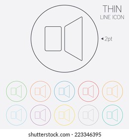 Speaker volume sign icon. Sound symbol. Thin line circle web icons with outline. Vector