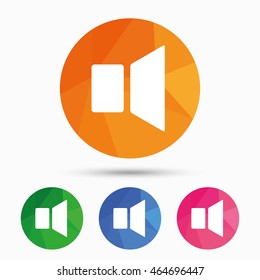 Speaker volume sign icon. Sound symbol. Triangular low poly button with flat icon. Vector