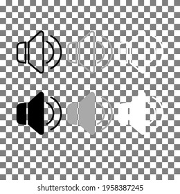 Speaker volume thin line icon in solid black, grey, white. Trendy flat isolated symbol, sign can be used for: illustration, outline, logo, mobile, app, emblem, design, web, dev, ui, ux. Vector EPS 10