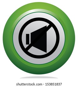Speaker web icon. Green round vector button with no sound icon. Editable vector design.