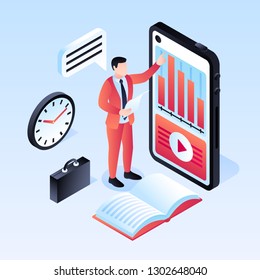 Speaker webinar concept background. Isometric illustration of speaker webinar vector concept background for web design