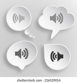 Speaker. White flat vector buttons on gray background.