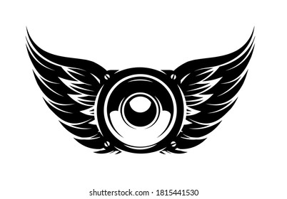 Speaker with wings. Elements for design. Monochrome vector illustration.